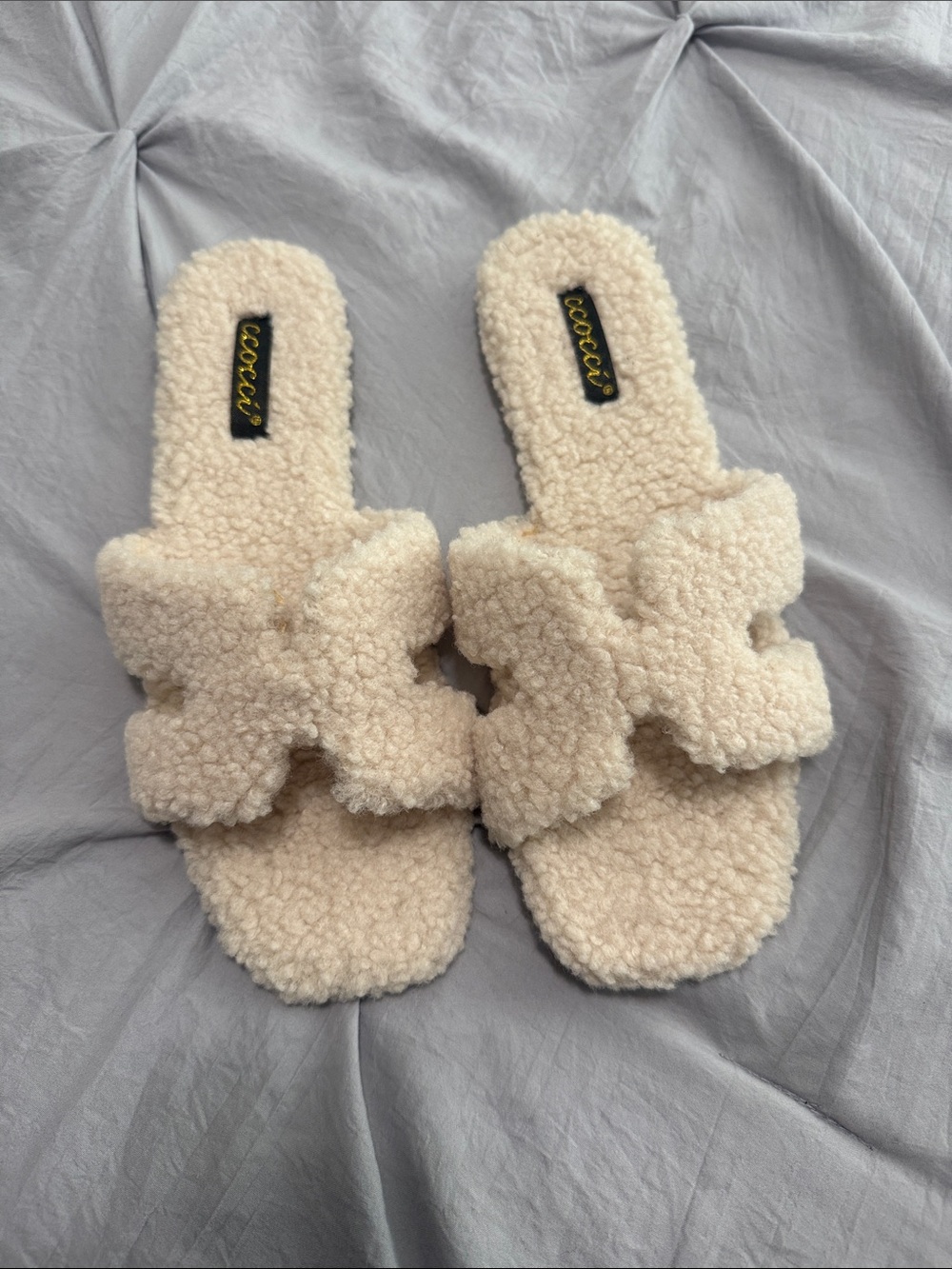 Cream Shearling Slide Sandals for Women